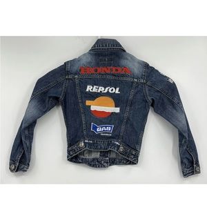 Gas Blue Jeans Denim Jacket Honda Racing Repsol Womens Sz XS Embroidered